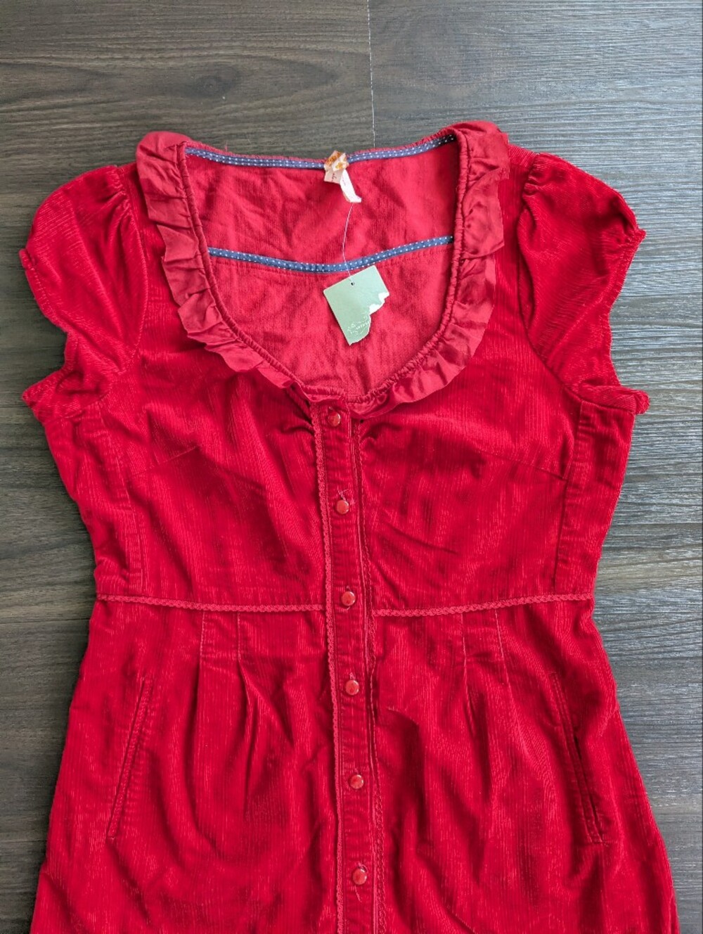 Anthropologie Maeve Red Corduroy Dress Size 10 Romantic Ruffle Whimsigoth Date - Picture 3 of 10